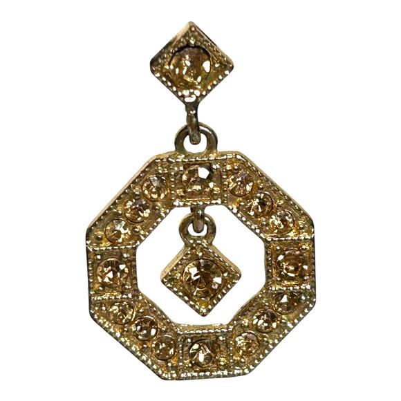 Vintage Monet Gold Tone Rhinestones Dangle Earrings Hard to Find Earrings - Picture 6 of 7